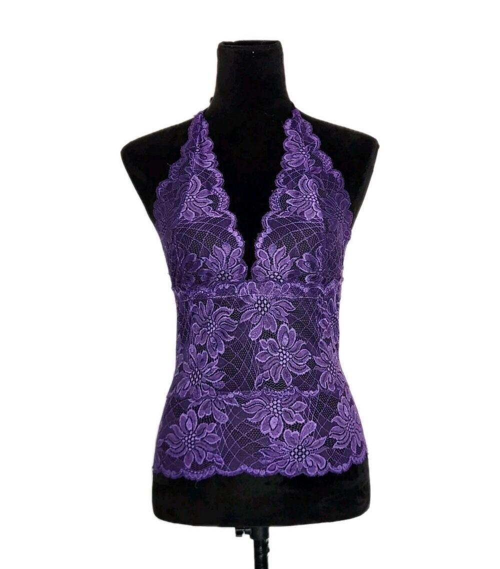 Frederick's of Hollywood Vtg Purple Lace Babydoll Hater Top Women's Size Medium